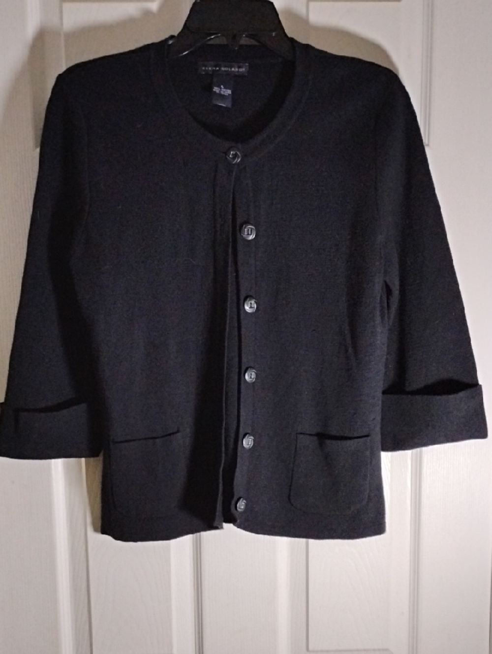 Cotton Cardigan Black Button-Up 3/4 Sleeve Elena Solano